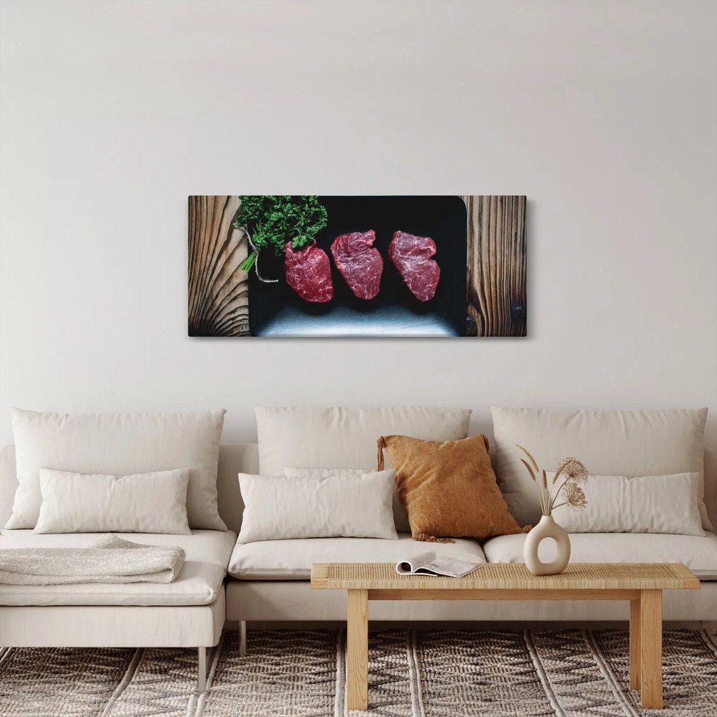 Tablou cu carne pe farfurie (120x50 cm)