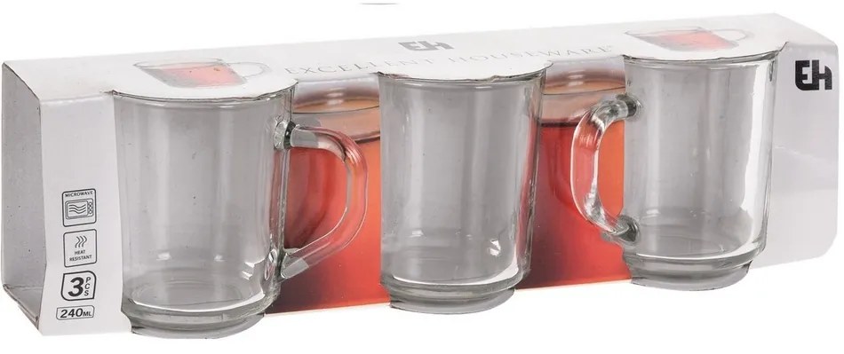 Set cești cafea din sticlă 240 ml, , 3 buc.