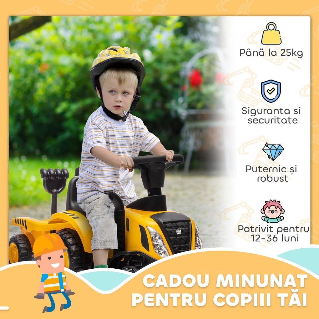 AIYAPLAY Camion, Excavator Jucărie pentru Copii 12-36 Luni cu Cupă și Remorcă Integrate, 91x29x44 cm, Galben | Aosom Romania