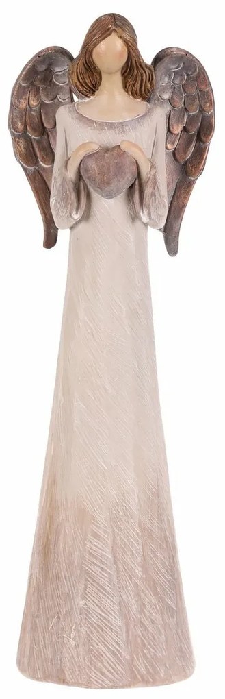 Înger din poliresină cu inimă, 26 cm, bej-măduvă