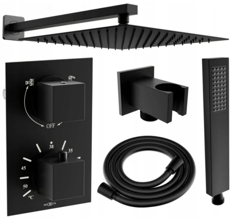 Mexen Cube DR02 set de duș încastrat z pară de tip ploaie 30 cm, Neagră - 77502DR0230-70