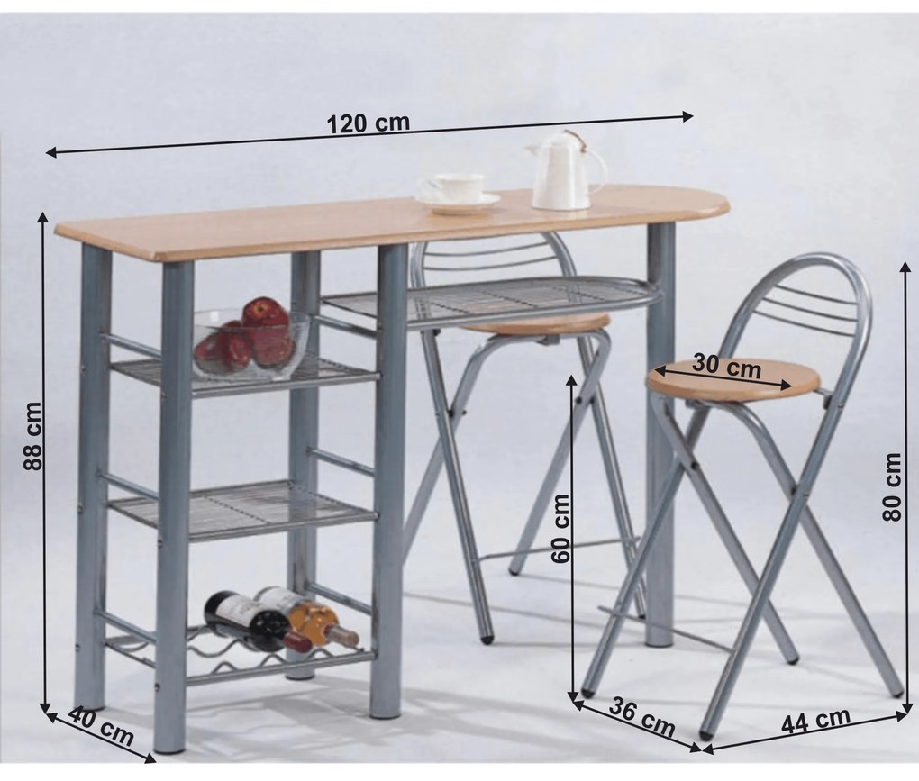 Bar de bucătărie + Scaune bar, 120x40 cm, BOXER