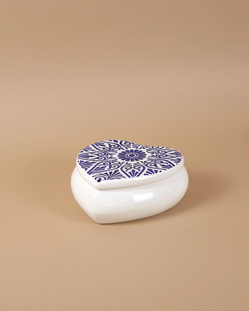 Cutie de depozitare inimioara din ceramică decorativă Tatto Albastru