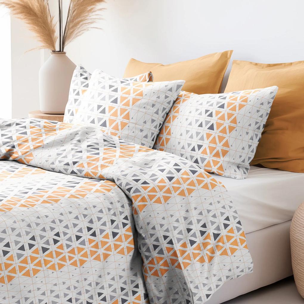 Goldea lenjerie de pat din 100% bumbac deluxe - triunghiuri gri-portocalii 140 x 220 și 50 x 70 cm