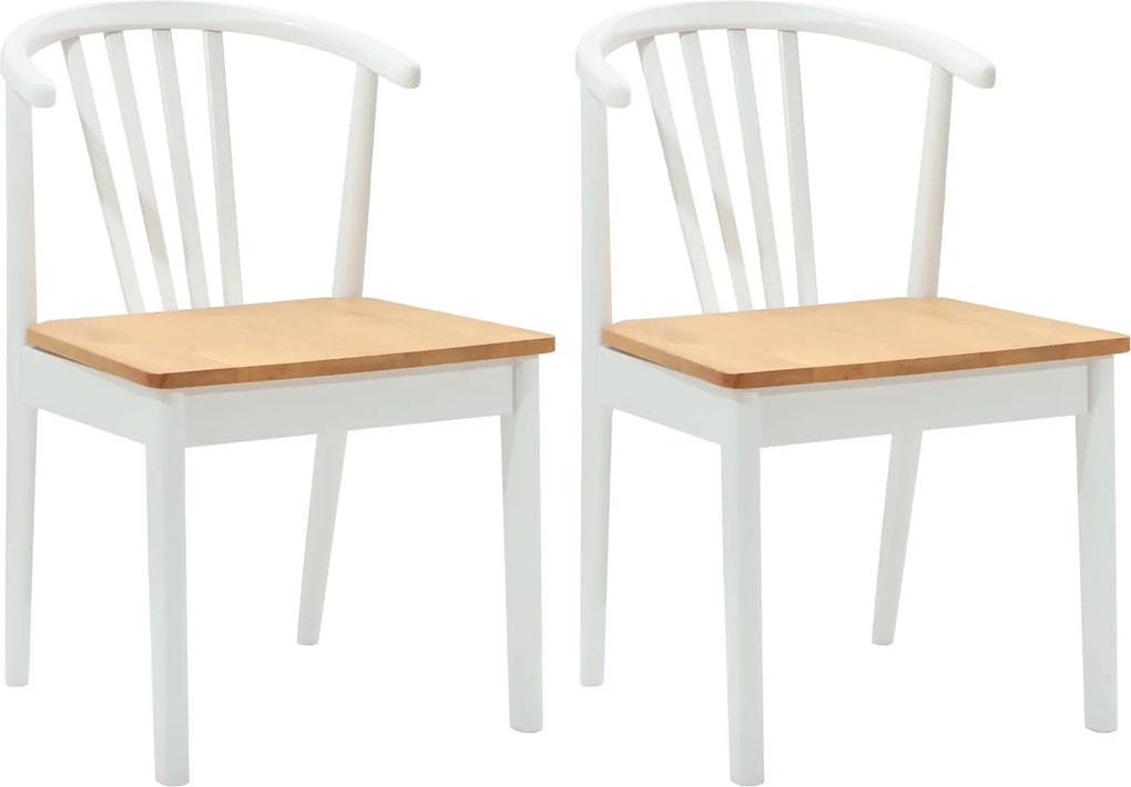 vidaXL Scaun de sufragerie 2 pcs alb și natural Lemn de cauciuc solid