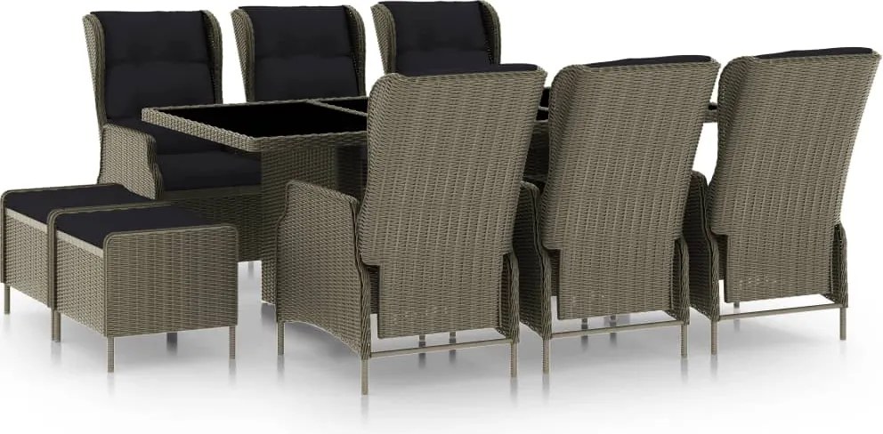 vidaXL Set mobilier de exterior cu perne, 9 piese, maro, poliratan