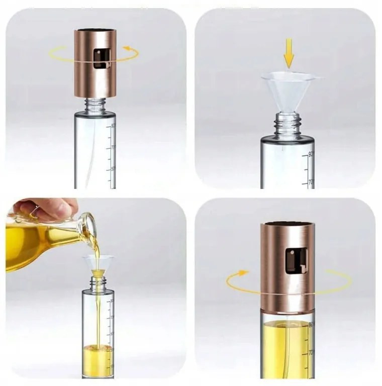 Flacon spray pentru ulei sau otet Kinghoff KH 1722, Sticla, 100 ml, 18х4 cm, Transparent/Auriu
