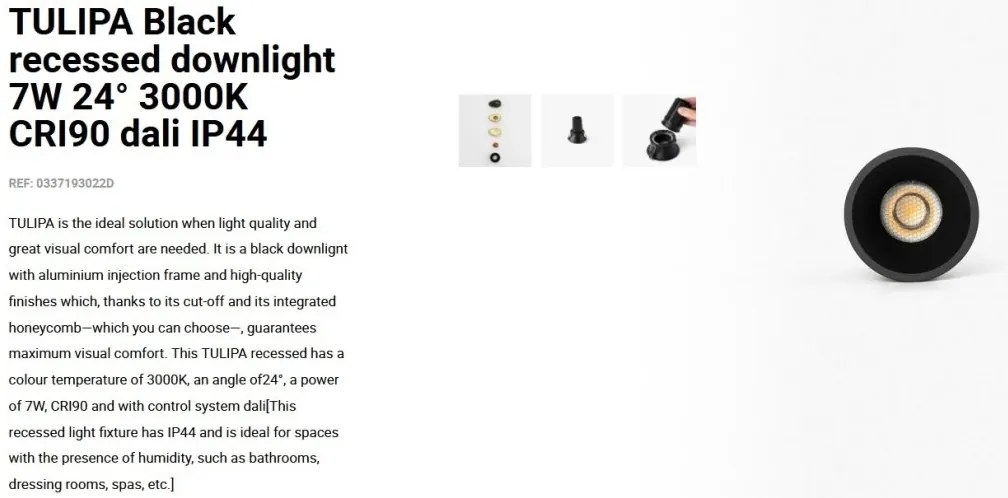 Spot LED incastrabil TULIPA Black recessed downlight 7W 24° 3000K CRI90 dali IP44