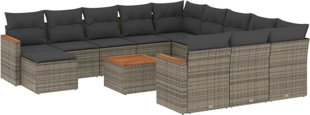 vidaXL Set mobilier de grădină cu perne, 13 piese, gri, poliratan
