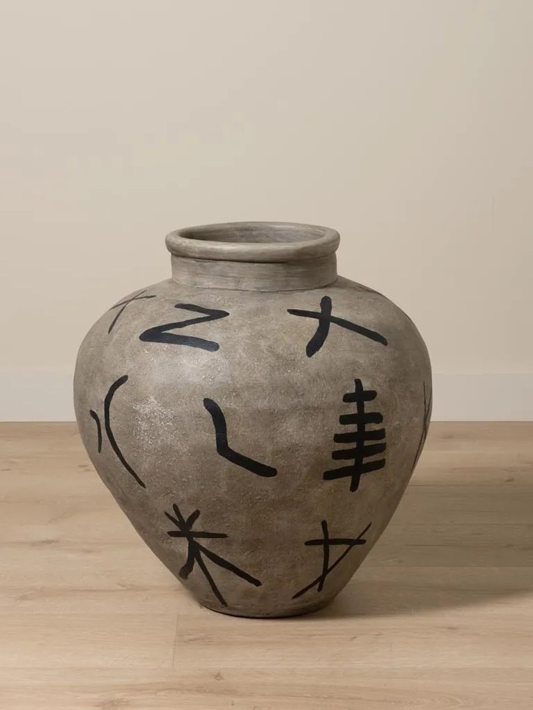 Vas decorativ din terracotta cu motive tribale , H60 cm , "Ritual"