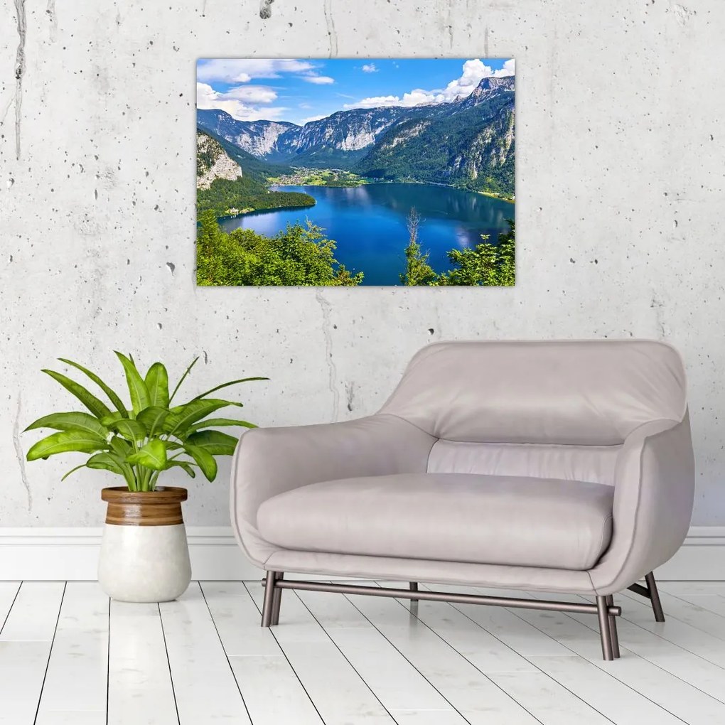 Tablou pe sticlă - Lacul Hallstatt, Hallstatt, Austria (70x50 cm)