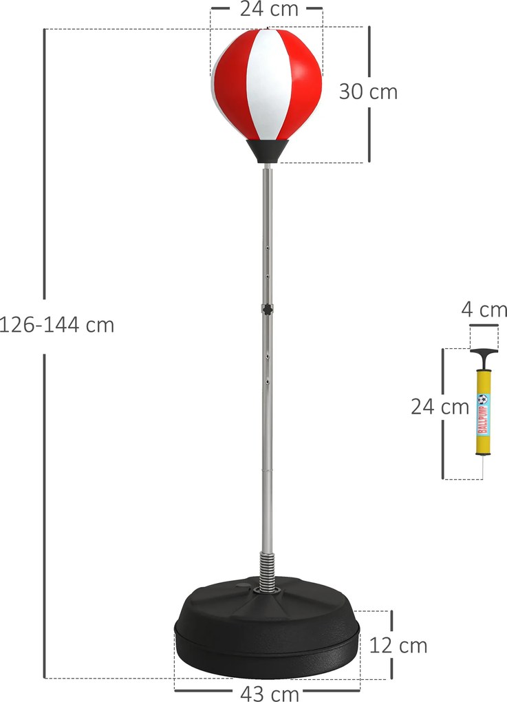 HOMCOM Sac de Box de Podea cu Înălțime Reglabilă, Mănuși de Box și Bază Umplută, 43x43x126-144 cm, Roșu | Aosom Romania