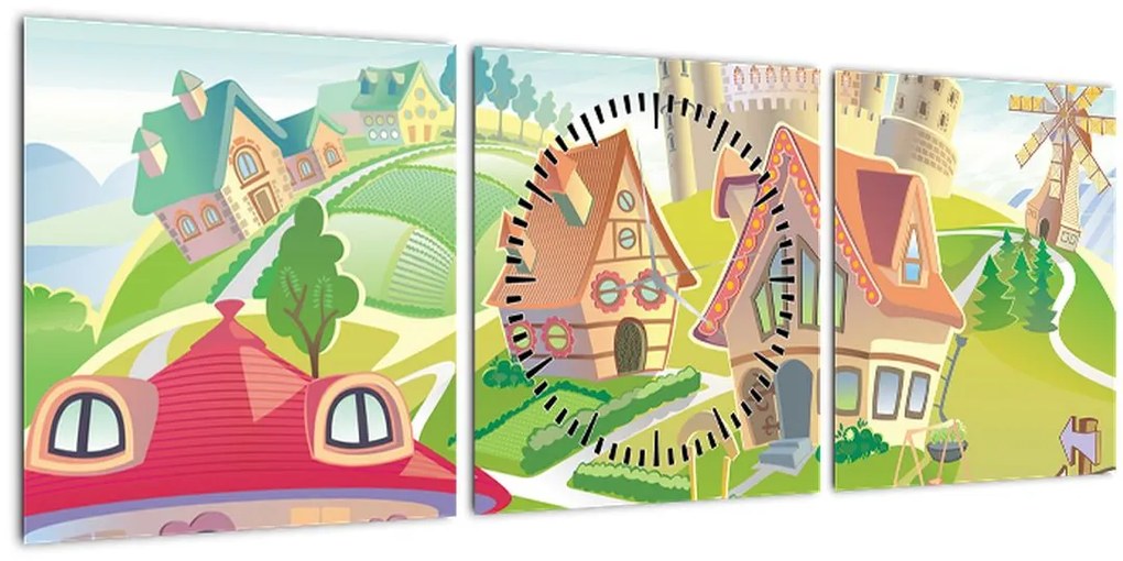 Tablou - Orășel colorat (cu ceas) (90x30 cm)