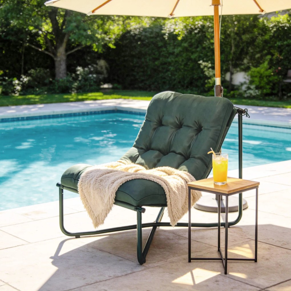 Outsunny Scaun de grădină Fotoliu de grădină cu pernă Șezut sling respirabil Cadru din oțel pentru grădină terasă 76 x 92 x 76 cm Verde închis | Aosom Romania