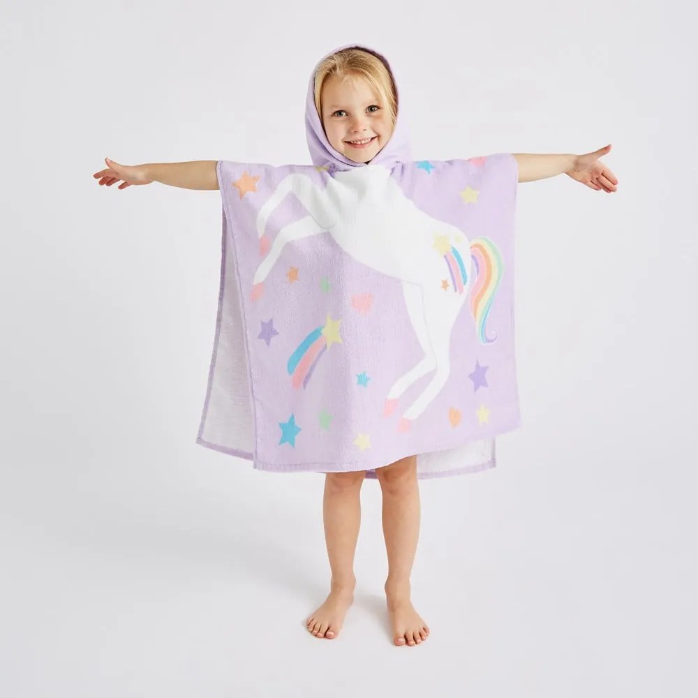 Poncho pentru copii mov din bumbac Unicorn – Catherine Lansfield