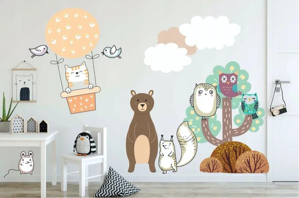 Autocolant de perete pentru copii mari Flying Kitten 100 x 200 cm