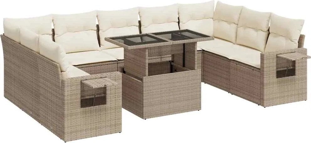 vidaXL Set canapele de grădină cu perne, 10 piese, bej, poliratan