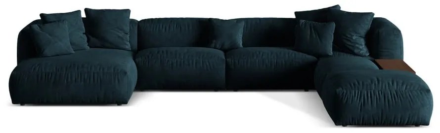 Colțar modular albastru închis cu tapițerie din catifea (cu colț pe partea dreaptă/în formă de "U") Martina – Micadoni