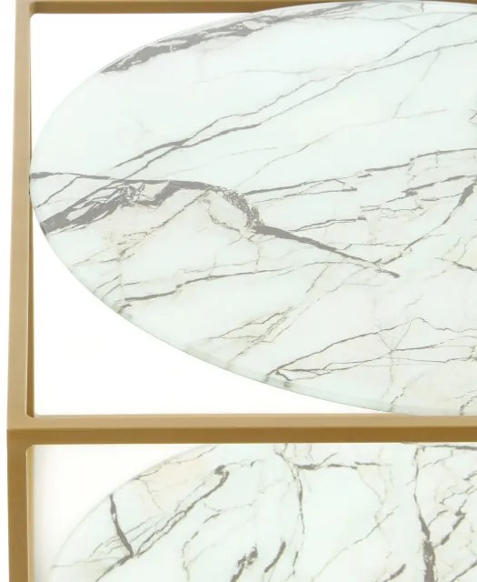 Masuta de cafea patrata din sticla cu spatiu de depozitare Cody 50x50x36 cm alb/auriu