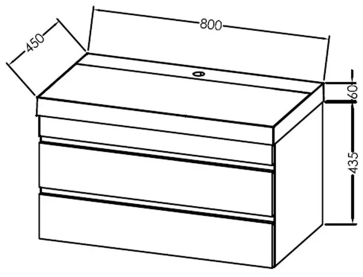 Set mobilier și lavoar suspendat, Kolpasan, Naomi, cu 2 sertare, 80 cm, alb