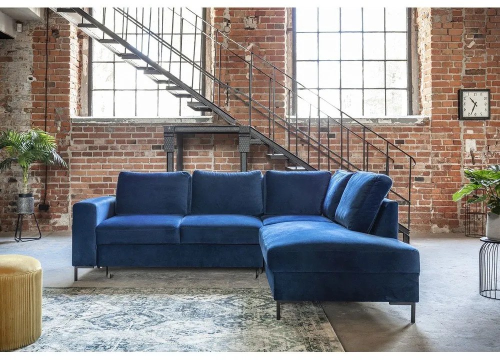 Colțar albastru închis extensibil cu tapițerie din catifea (cu colț pe partea dreaptă) Lofty Lilly – Miuform
