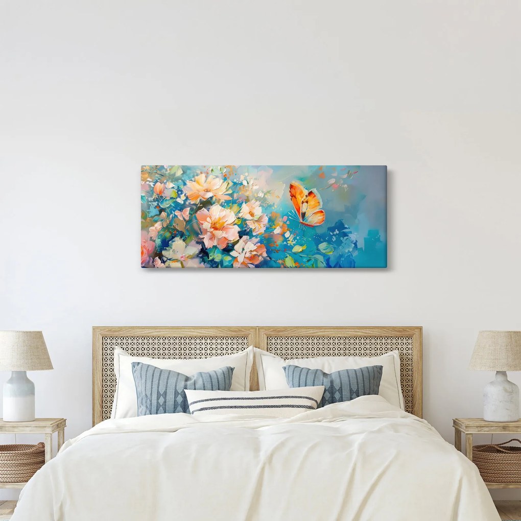Tablou - Fluture și flori, pictură în ulei II. (120x50 cm)