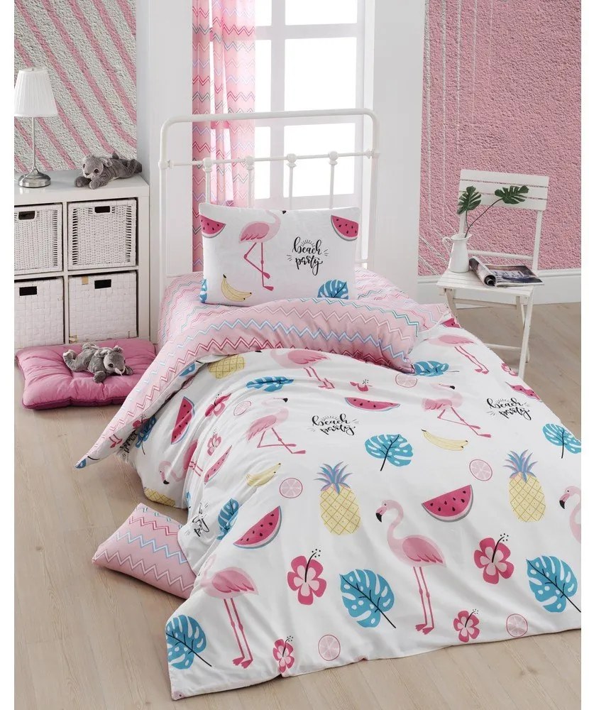 Lenjerie de pat pentru copii albă-roz pentru pat de o persoană 140x200 cm Kokteyl – Mijolnir