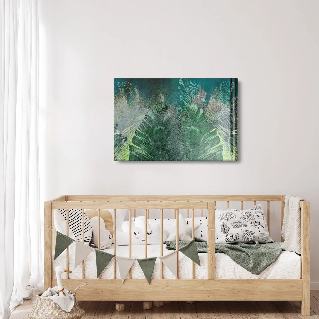 Tablou - Textura de beton cu frunze (90x60 cm)