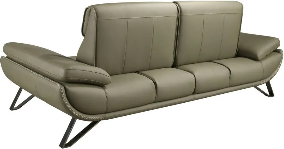 Canapea 3 locuri, tapitata cu piele naturala, spatar rabatabil Verde masliniu