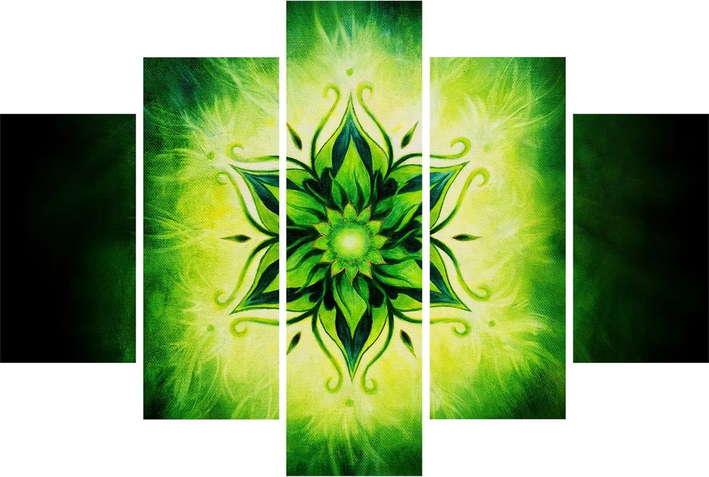 Tablou - Mandala de flori, fundal verde (150x105 cm)