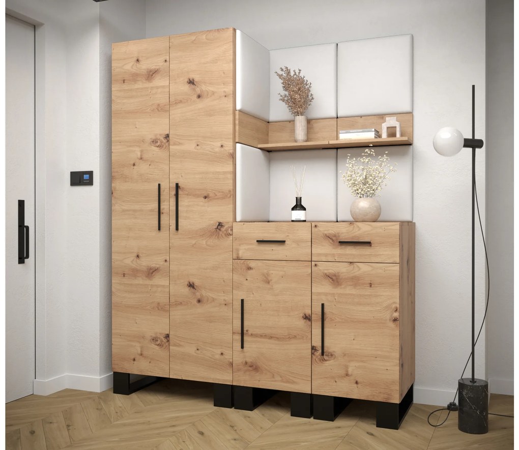Set mobilier pentru hol Amanda 7 (Stejar artisan + Alb). 1085918