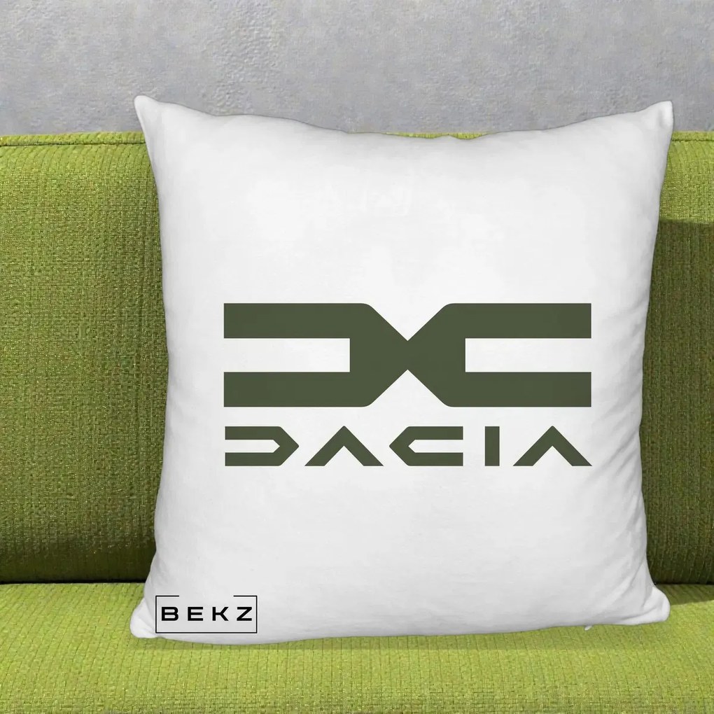 Perna Personalizata cu emblema Dacia, 40x40 cm, Alb Pufos, Husa Detasabila, Perna Inclusa, BEKZ®