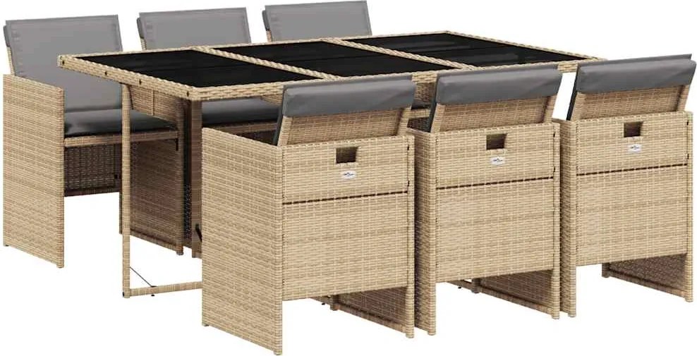 vidaXL Set mobilier pentru grădină, 7 piese, cu perne, bej, poliratan