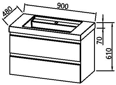 Set mobilier baie (masca suspendata cu 2 sertare si lavoar) Kolpa San Harmony 90x48xH61, stejar natur