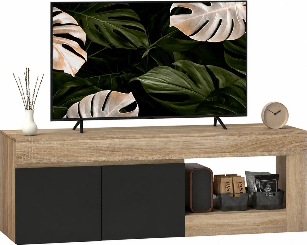 HOMCOM Comodă TV Modernă cu Dulap, Negru și Lemn Natur | Aosom Romania