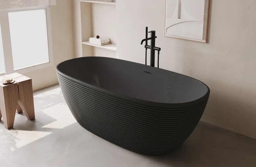 Cada acril freestanding Noir Strata, Negru, 170 cm, 5039