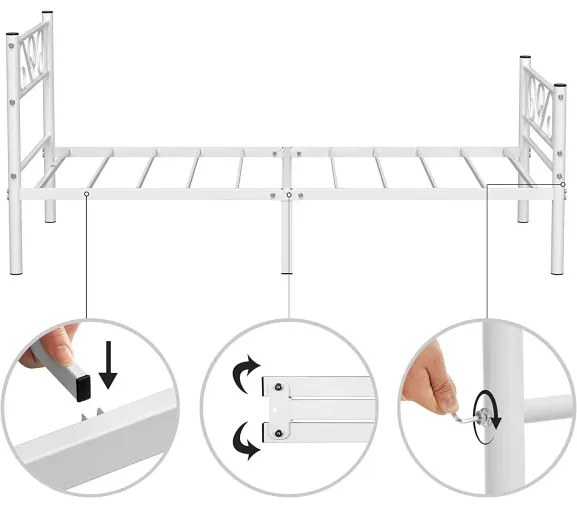 Cadru De Pat Din Metal, De O Persoana, Alb, Dimensiune Saltea 90 X 190 Cm
