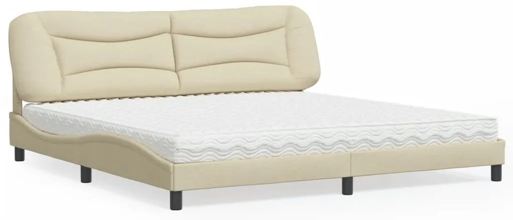 vidaXL Pat cu saltea, crem, 200x200 cm, textil