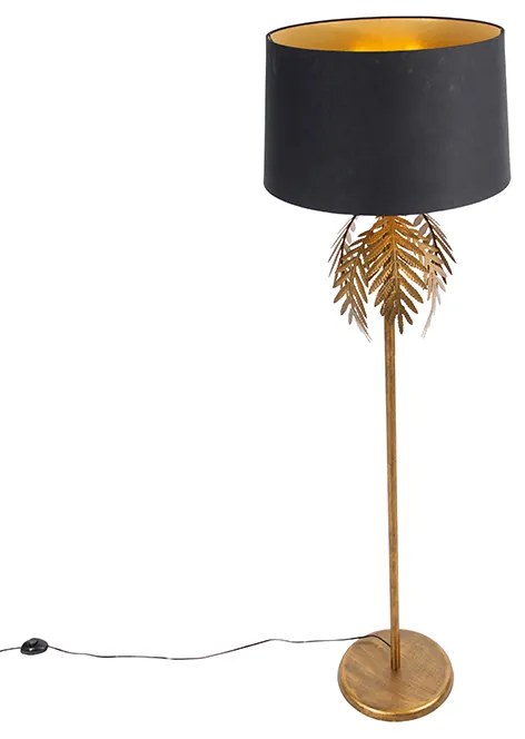 Lampă de podea aurie 145 cm cu abajur din bumbac negru 50 cm - Botanica