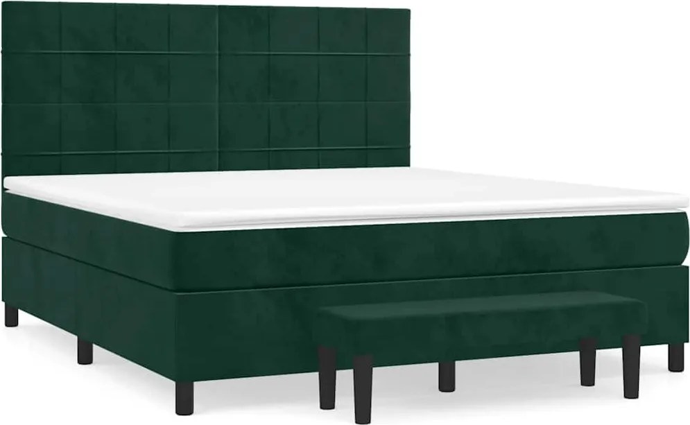 vidaXL Pat box spring cu saltea, verde închis, 180x200 cm, catifea