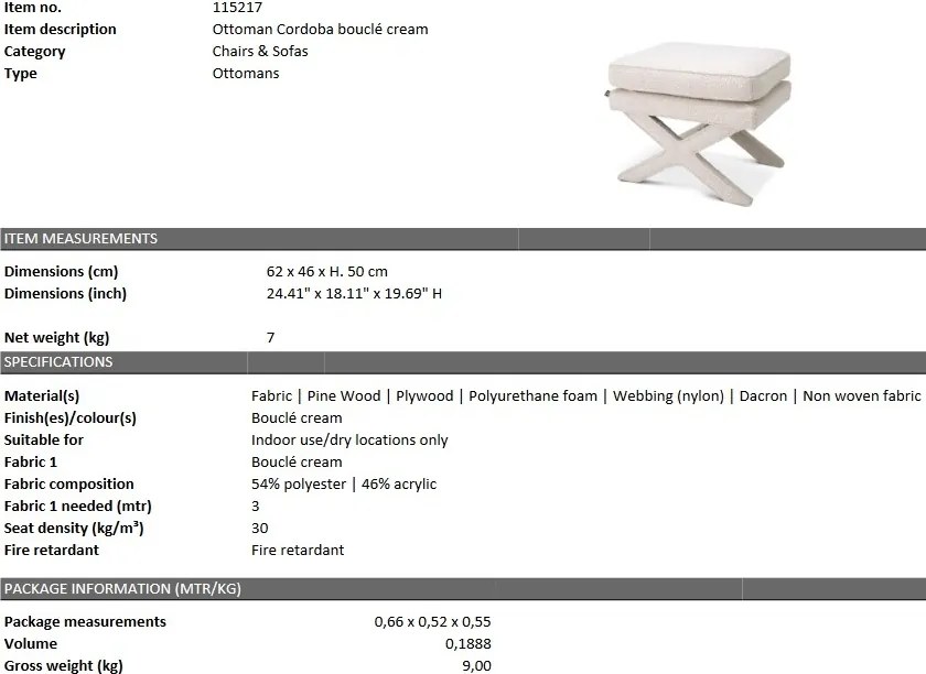 Taburete Cordoba, boucle crem 115217 HZ