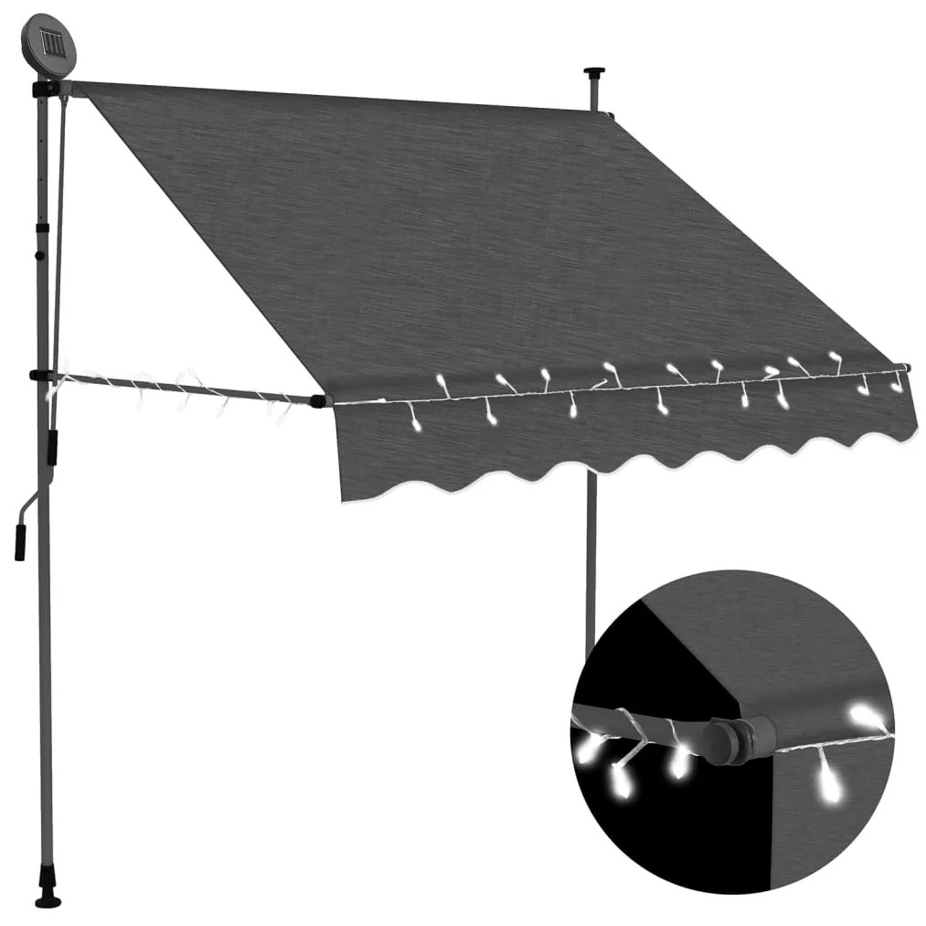 vidaXL Copertină retractabilă manual cu LED, antracit, 200 cm