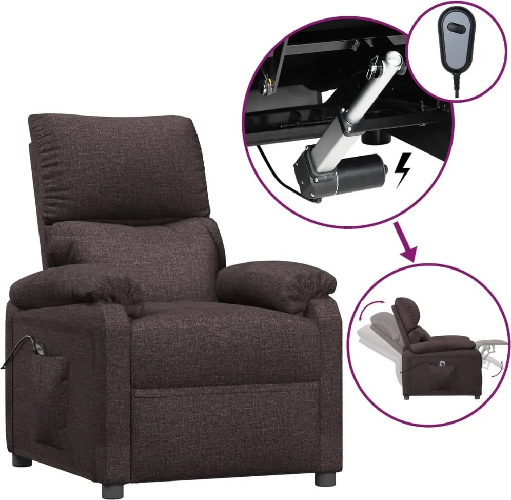 vidaXL Fotoliu rabatabil electric, maro închis, material textil