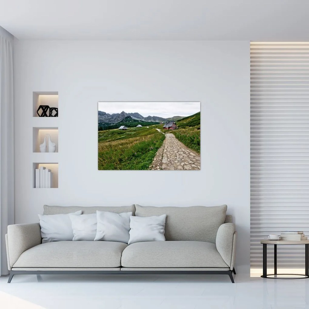 Tablou - Peisaj montan cu case (90x60 cm)