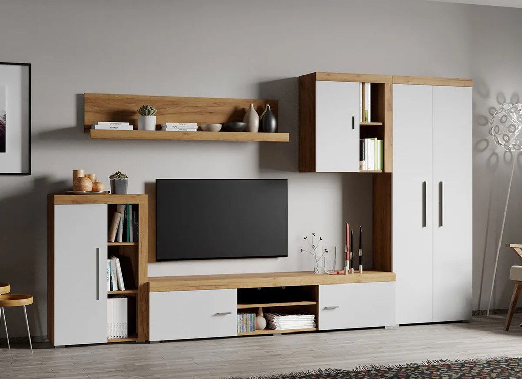 Set Mobila Living Golden Oak Alb / Stejar Auriu C02