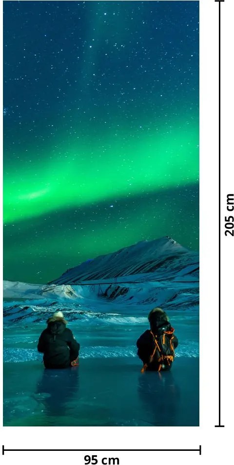 Fototapet pentru ușă - Aurora boreală și oameni (95x205cm)