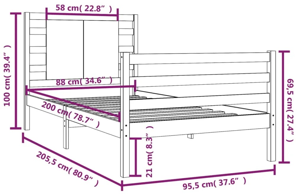 Cadru de pat ,alb, 90x200 cm, lemn masiv de pin Alb, 90 x 200 cm
