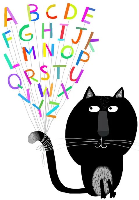 Ilustrație Cute Black Cat with Alphabet Letters, Carla Daly