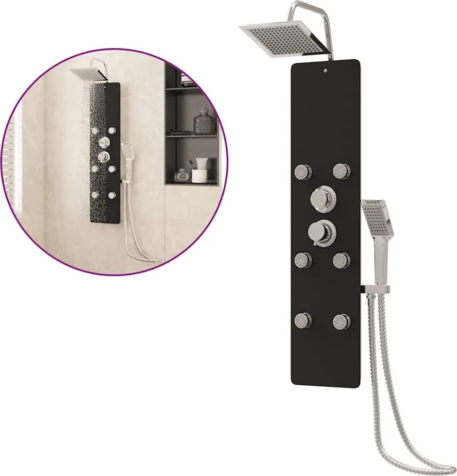 vidaXL Unitate panou de duș, negru, 25x47,5x130 cm, sticlă