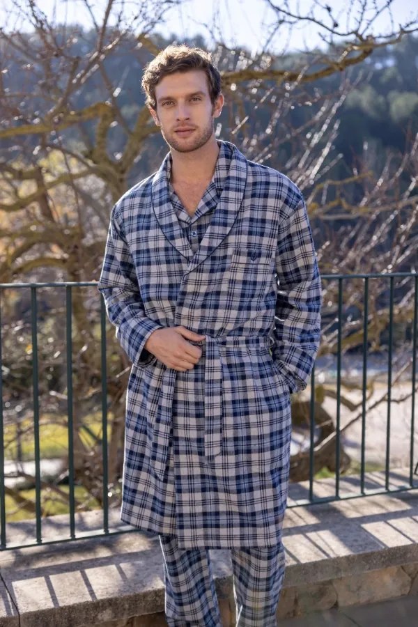 Halat de flanel pentru bărbați LUCAS XXL Albastru închis / Navy